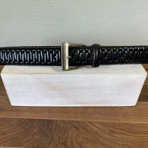 Vintage Status Genuine Leather Woven Black Belt Size 40 Basketweave Buckle Mens